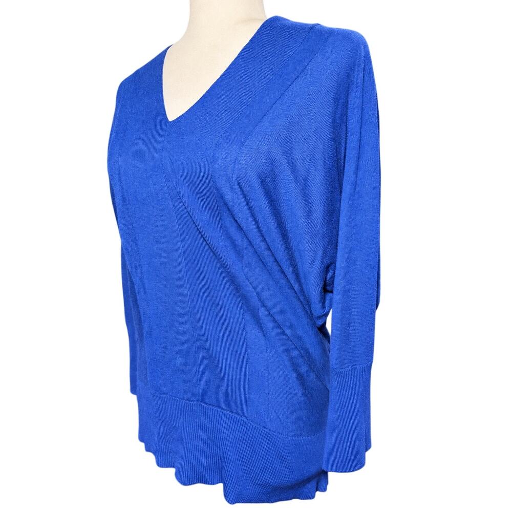 Magaschoni Silk Cashmere V-Neck Draped Tunic Sweater, Cobalt Blue, Women Medium